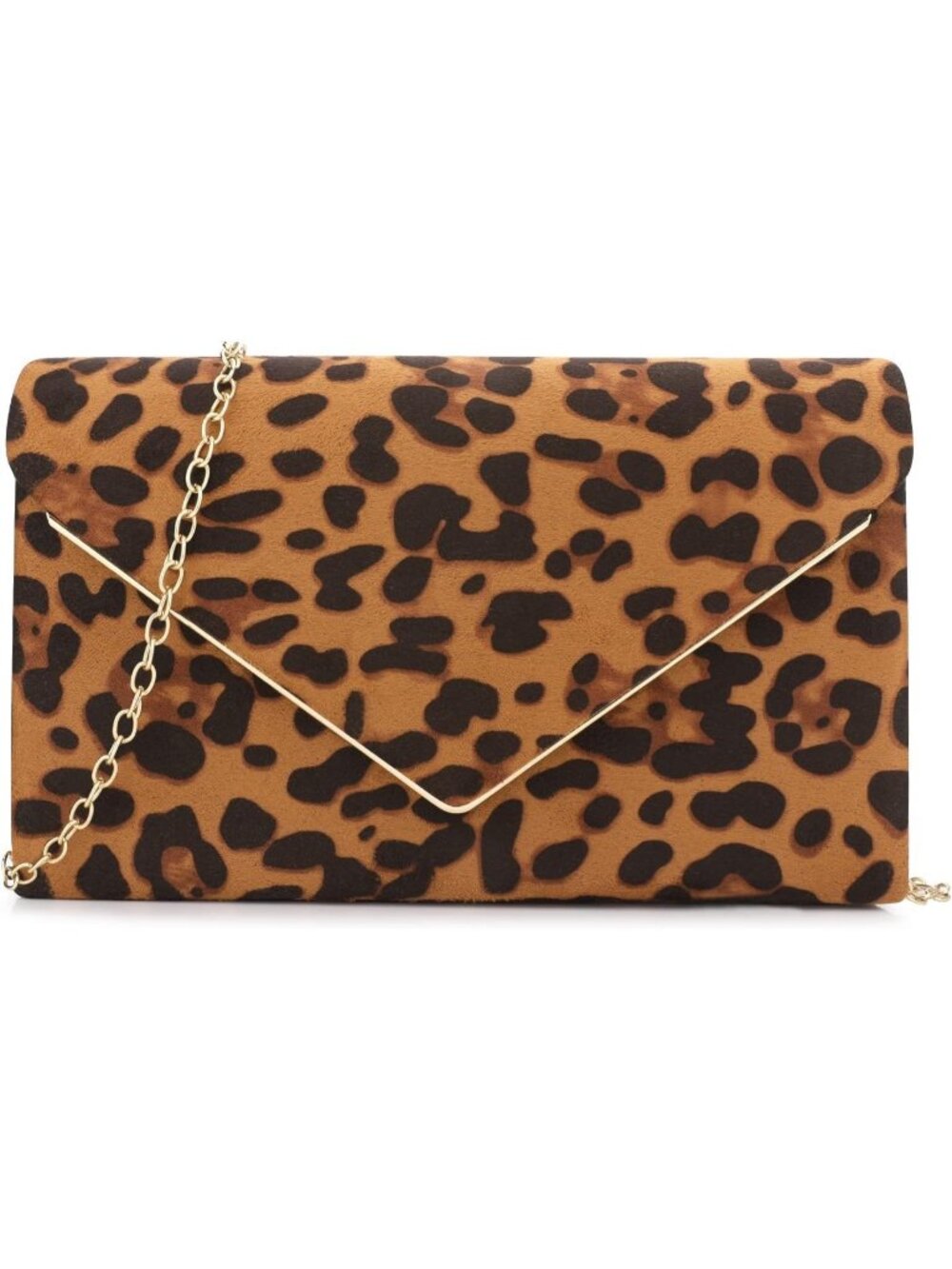 Women's Leopard Faux Suede Clutch Purse Evening Wedding Prom Crossbody Bag